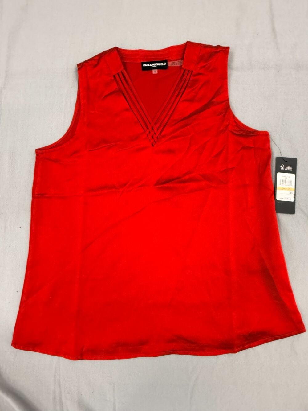 Karl Lagerfeld Paris Top Women S Red Criss-Cross V-Neck Blouse Modest Preppy NWT